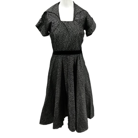 Vintage 50s Pinup Metallic Fit & Flare Dress Size S? Silver Black Party A-line - Picture 5 of 11